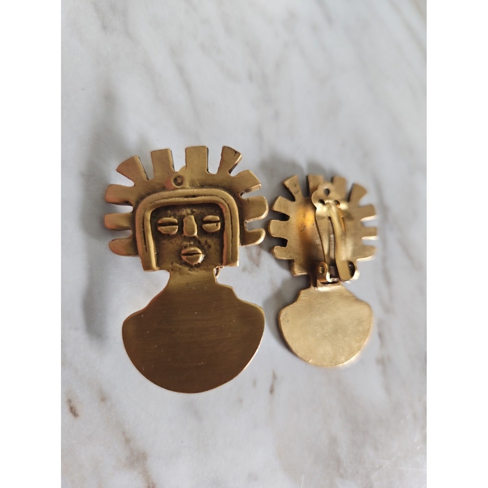 VTG Alva Museum Replicas Mayan Tribal Man of the Sun God Deity Clip On Earrings
